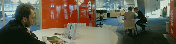 Tom Roggeveen pondering at the HP office near the coffee corner