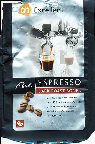 File:Hardcopy Koffieboonverpakking Perla Espresso Dark Roast Bonen.jpg