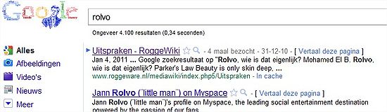 Google zoekresultaat op "Rolvo